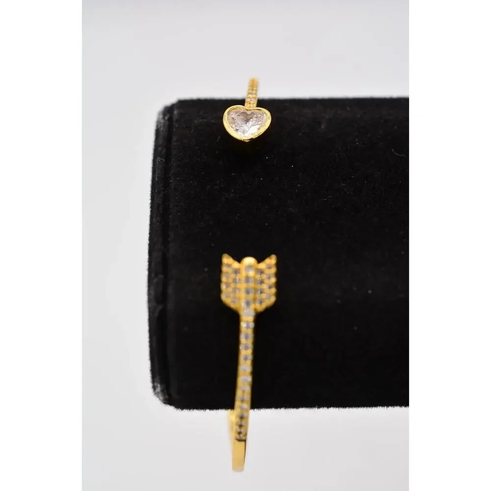 Kate Spade New York Floating Charm Bangle Bracelet Crystal Heart Arrow Gold Bin4